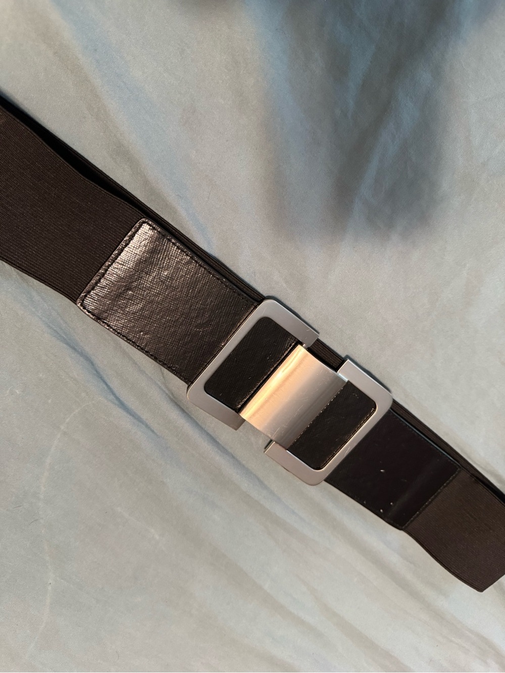 Black Elastic Belt with Silver Buckle
